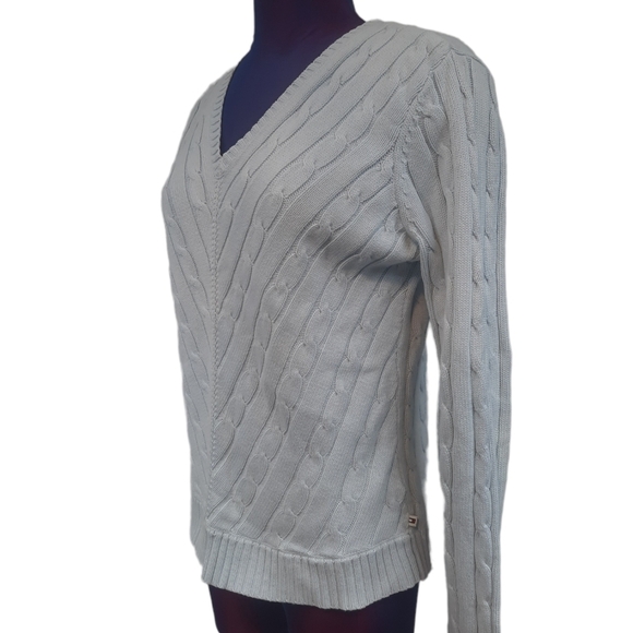 Tommy Hilfiger V-Neck Cable Knit Sweater Light Blue Size Medium‎ Women's D50 - Picture 3 of 12